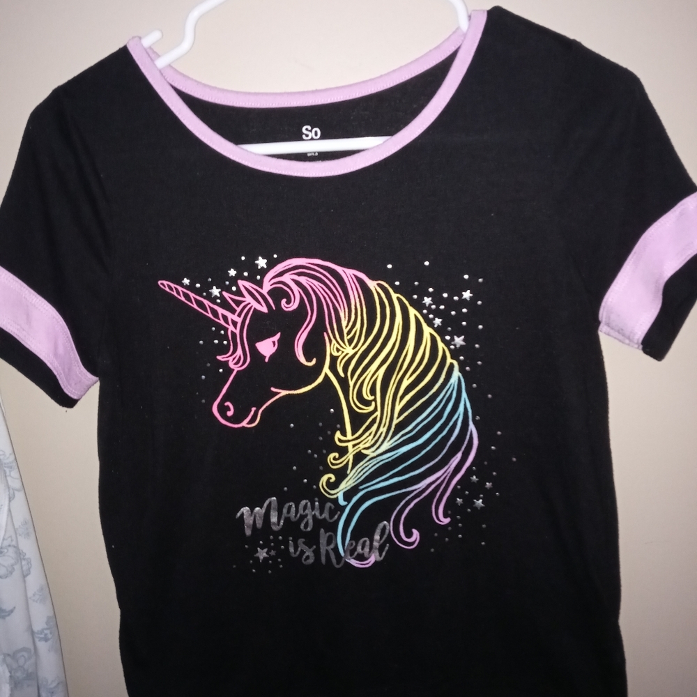 Childrens black T-shirt with purple trim